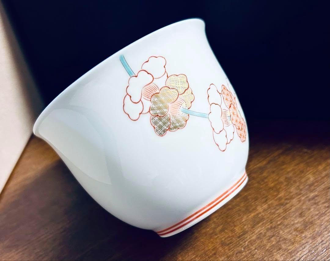 陶芸家　作家物　阪井茂治　色鍋島　笹文　茶碗　鍋島焼　今右衛門　抹茶碗　共箱 陶芸家 作家物 阪井茂治 色鍋島 笹文 茶碗 鍋島焼 今右衛門